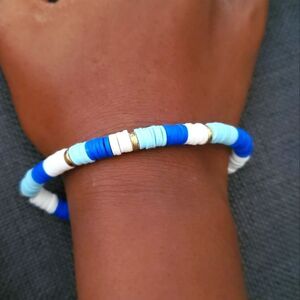 Handmade Customized Heishi Polymer Blue & White Clay Bead Stretchy Bracelet
